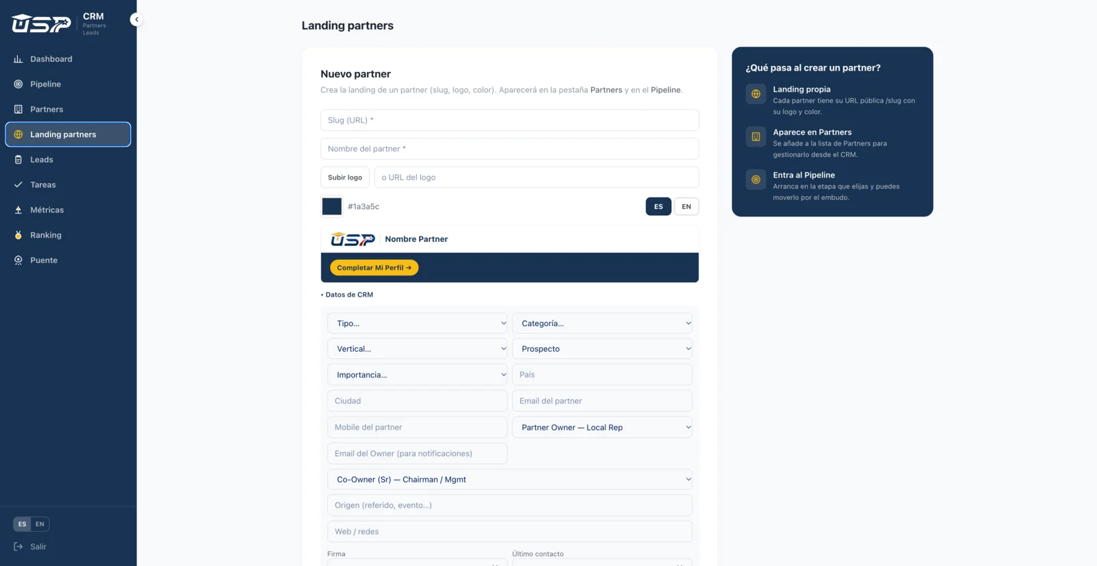 USP partners CRM with the custom lead capture landing page generator for each club